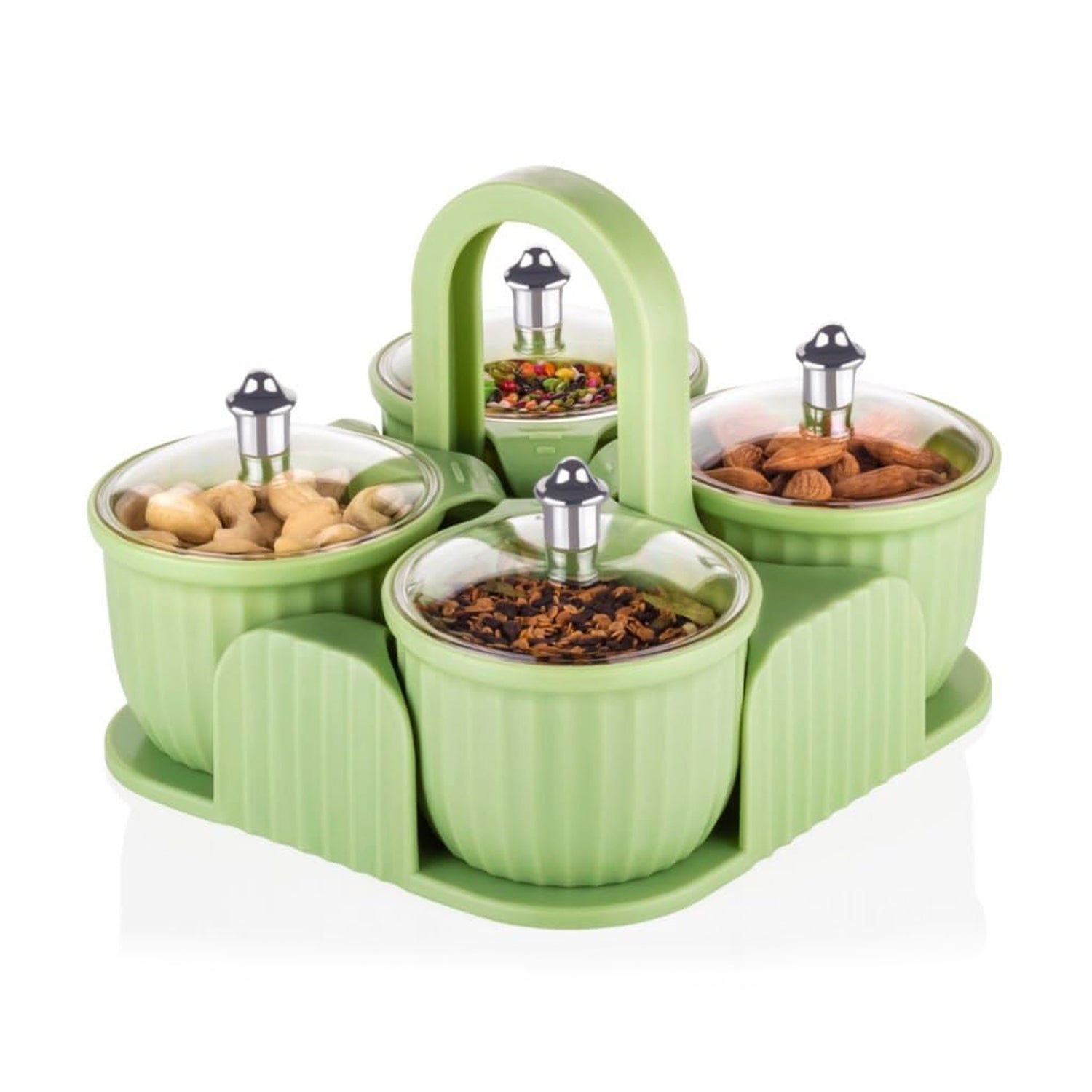 5779 Multipurpose Jar Dryfruit Set, Candy, Chocolate, Snacks Storage Jar, Masala Jar for Home and Kitchen Airtight Dry Fruit Plastic Storage Container Tray Set With Lid & 4 Serving Jar Container for Sweets,Chips,Cookies|(4 Pc Set) 5779 Multipurpose Jar Dryfruit Set, Candy, Chocolate, Snacks Storage Jar, Masala Jar for Home and Kitchen Airtight Dry Fruit Plastic Storage Container Tray Set With Lid & 4 Serving Jar Container for Sweets,Chips,Cookies|(4 Pc Set)
